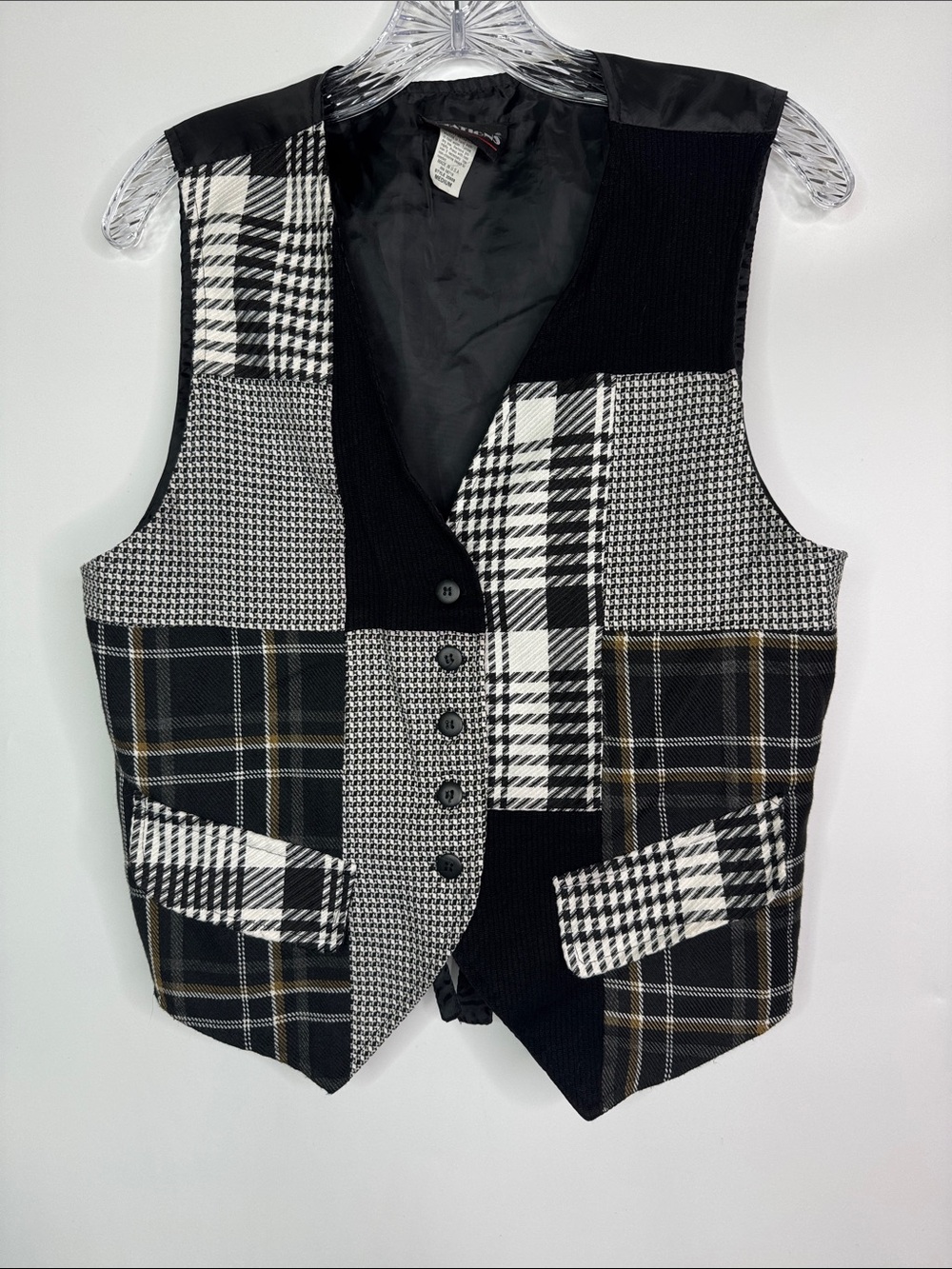 Vintage Notations Black White Patchwork Vest Size Medium 90s